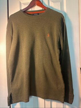 Polo by Ralph Lauren Olive Crewneck Sweater with Orange Pony